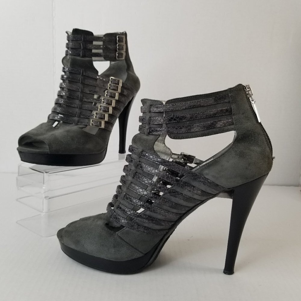 Calvin Klein Danica Platform Stiletto Heels Pumps Grey Suede Date Night Sz 9.5 - Picture 1 of 16